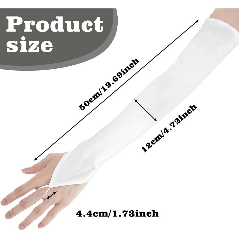 Women's Fingerless White Long Satin Gloves Elbow Length Design Party Prom
